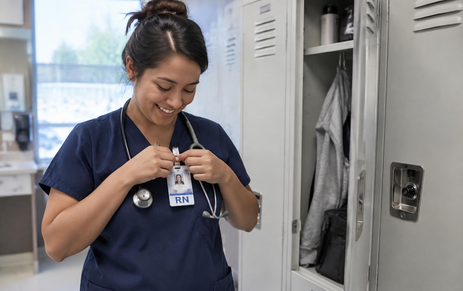 Healthcare professional preparing for a shift